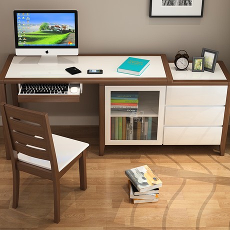 Dreasylife多功能储物转角书桌，松木烤漆工艺电脑桌，型号：DD6007