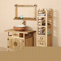 古古拉风实木落地式浴室柜组合，原木色复古原始木质洗手台，型号: AH01J