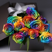 爱唯一品牌玫瑰鲜花礼盒，荷兰进口珍稀七彩玫瑰梦幻浪漫，灰色高档礼盒包装