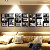 现代设计长方形相框墙，狮家28框超大实木照片墙，黑白配色展现经典