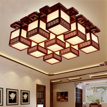 木府现代中式客厅吸顶灯，010045/9镂空雕花吸吊灯，正方形古红色九头灯饰