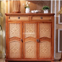 宝承家居东南亚藤木门厅柜，三门整装储物环保鞋柜，型号6713