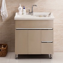 香槟色不锈钢洗衣柜，佐诺落地组合式洗衣盆，简约现代洗衣机伴侣8021