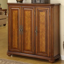 广兰木制三门玄关柜，做旧实木鞋柜，型号MJ0940的复古元素设计