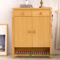 林氏木业实木玄关柜，欧式田园门厅鞋柜，原木色玄关柜型号: K5403