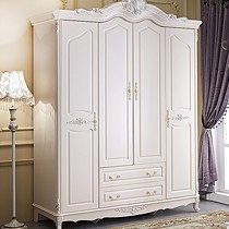 和购橡胶木法式田园衣柜，象牙白四门储物柜，型号：655