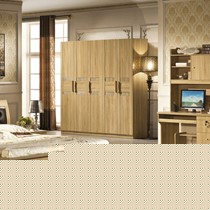 宜家衣柜牛丁家具品牌，大容量五门浮雕衣橱，实用橡木色8808衣柜