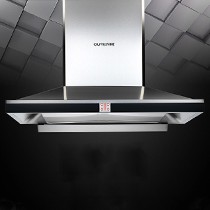 OUYIEN触控式不锈钢油烟机，吸顶式展翼智能大吸力油烟机，货号OU01T