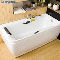 惠达1.5米亚克力双裙边独立式浴缸，优质聚氨酯扶手磨砂颗粒防滑处理，全铜龙头长方形浴缸