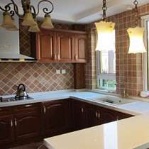 柏优品牌进口橡木整体橱柜，L形刨花板柜体橱柜，石英石台面，优良质地，型号03